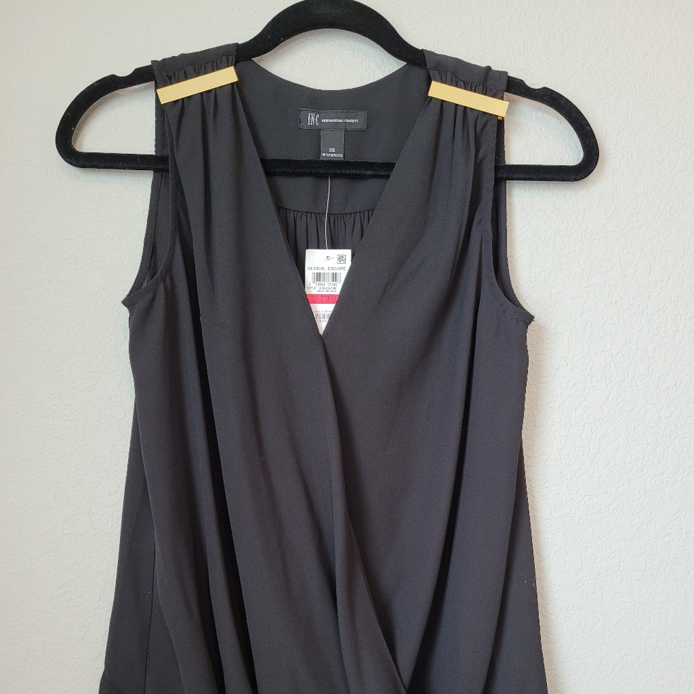 INC Women  Black Hardware Wrap Top